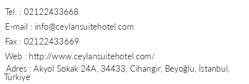 Cihangir Ceylan Suite Hotel Istanbul telefon numaralar, faks, e-mail, posta adresi ve iletiim bilgileri